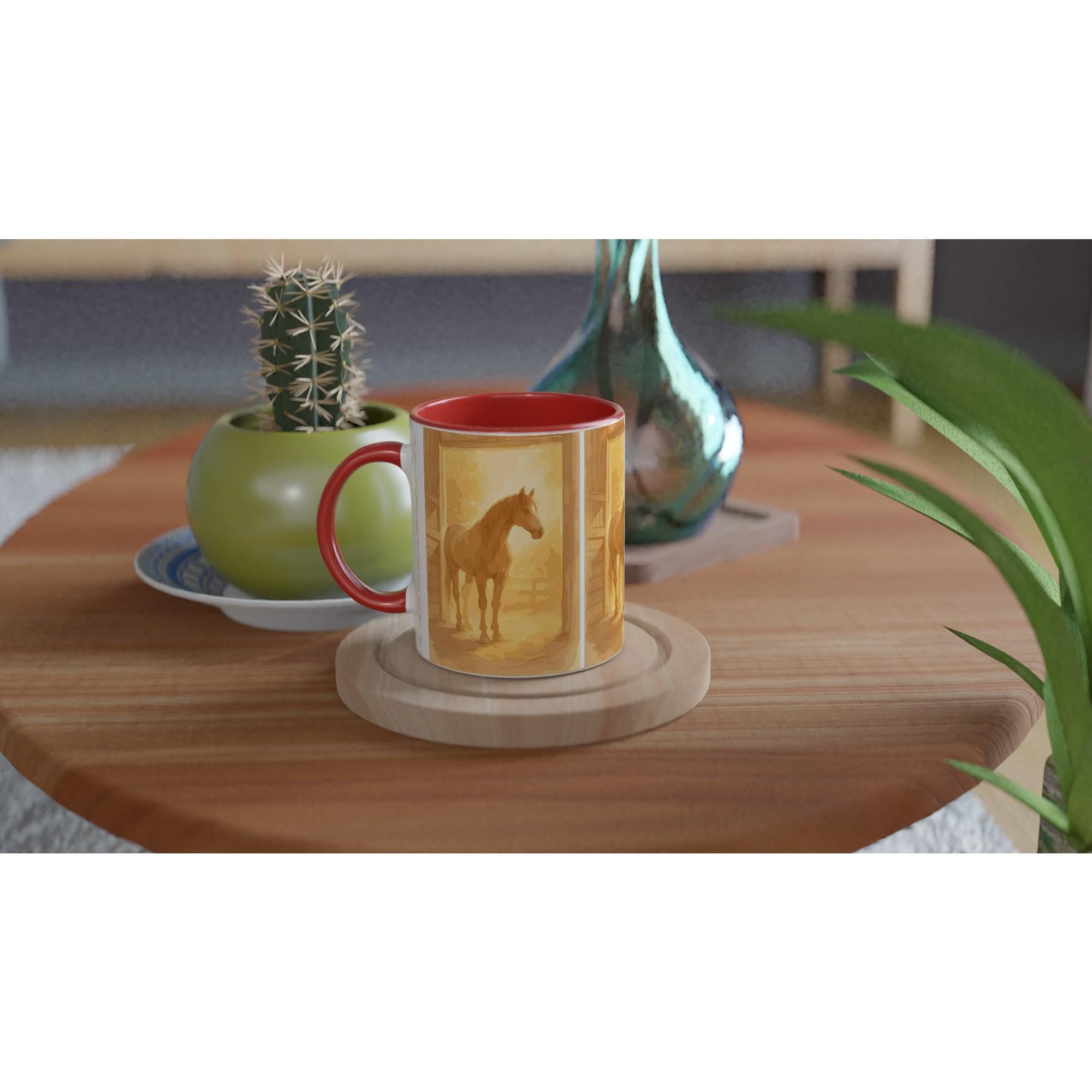 Pferde Tasse – Goldenes Stallmotiv | Warmes Pferdekunst-Design | Geschenk für Reiter & Pferdeliebhaber | Horse Mug with Stable Scene