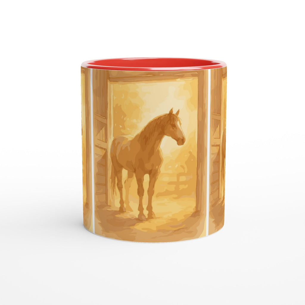 Pferde Tasse – Goldenes Stallmotiv | Warmes Pferdekunst-Design | Geschenk für Reiter & Pferdeliebhaber | Horse Mug with Stable Scene