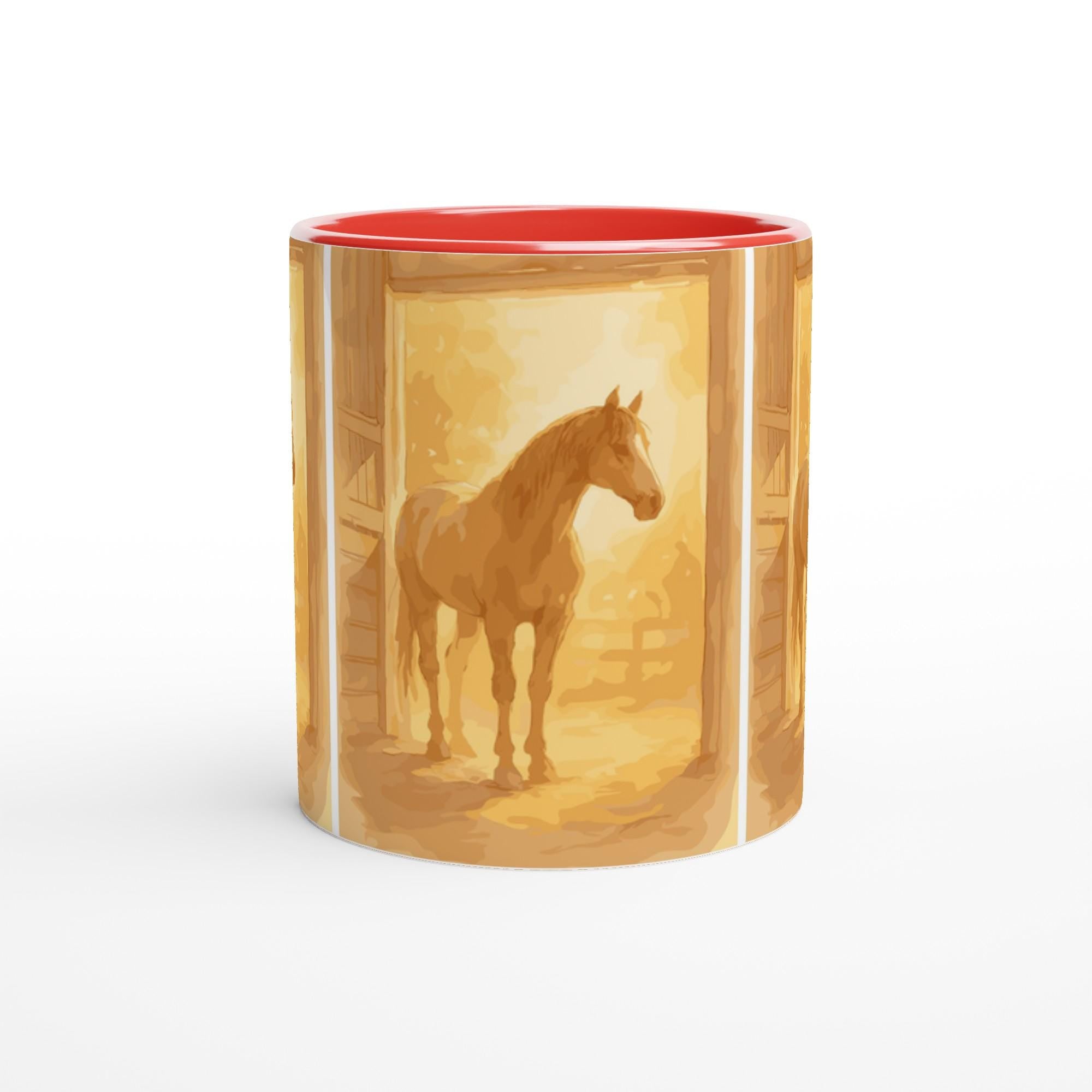 Pferde Tasse – Goldenes Stallmotiv | Warmes Pferdekunst-Design | Geschenk für Reiter & Pferdeliebhaber | Horse Mug with Stable Scene