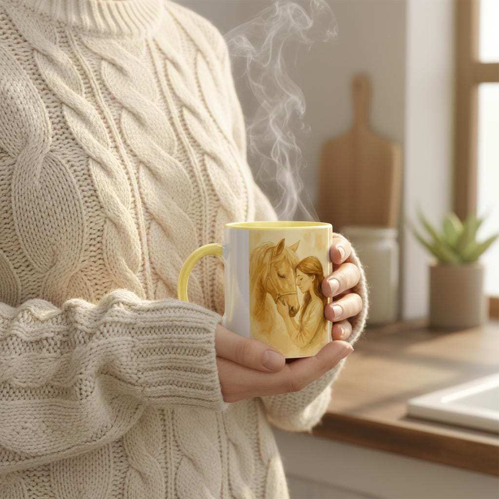 Herzensmoment – Mädchen und Pferd Motiv | Warmes Pferdekunst-Design auf Keramiktasse | Geschenk für Reiterinnen & Pferdefans