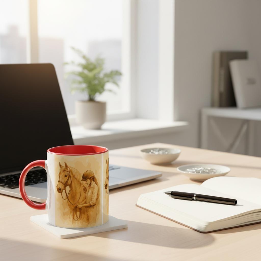 Verbunden im Training – Reiterin & Pferd Aquarell | Pferdeliebhaber Geschenk | Warmes Reitsport-Motiv