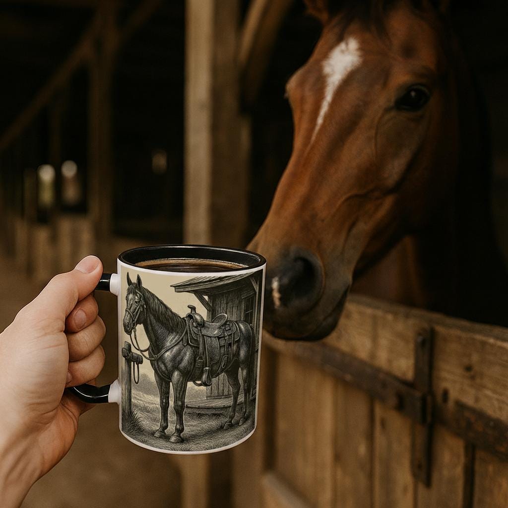 Saddlebreak Moment – Westernpferd Tasse • Vintage Horse Mug • Geschenk für Westernreiter • Ranch Cowboy Decor • Sattel