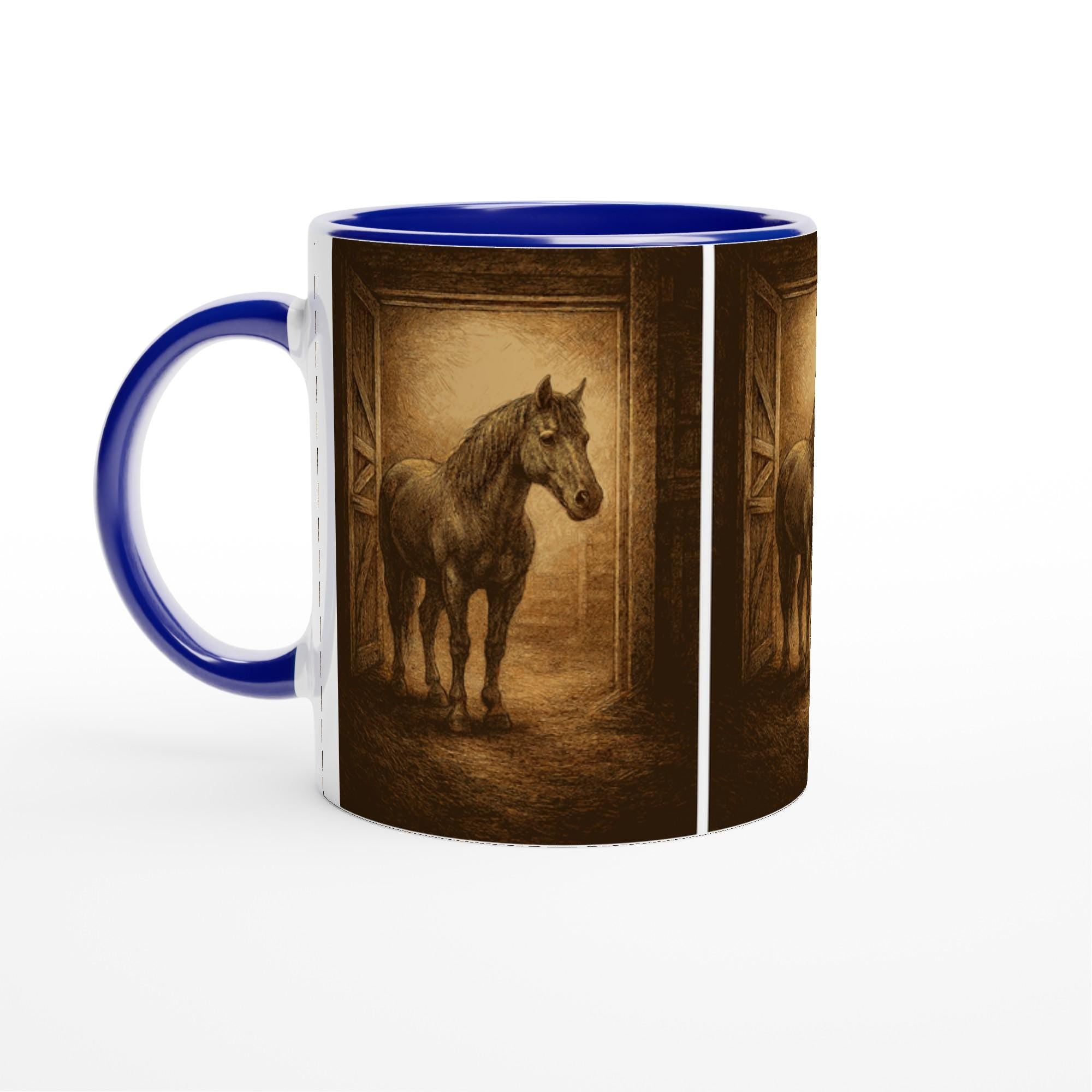 Stallmoment – Tasse mit Pferd im Scheuneneingang | Equestrian Mug | Geschenk für Reiterinnen & Pferdefans