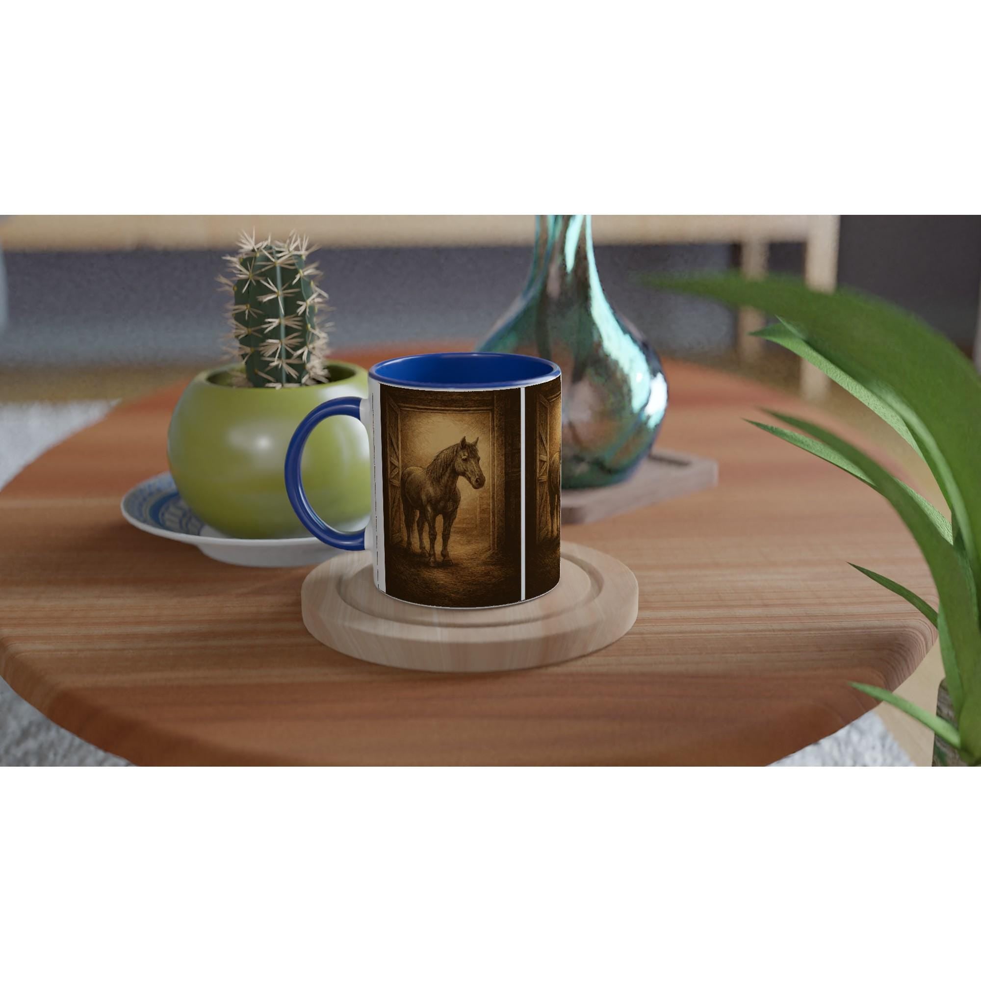 Stallmoment – Tasse mit Pferd im Scheuneneingang | Equestrian Mug | Geschenk für Reiterinnen & Pferdefans