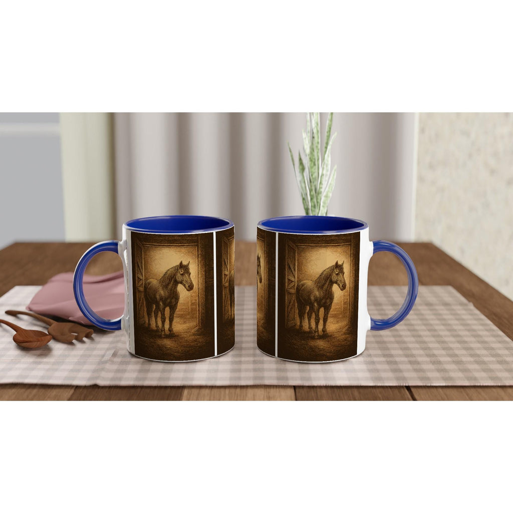 Stallmoment – Tasse mit Pferd im Scheuneneingang | Equestrian Mug | Geschenk für Reiterinnen & Pferdefans