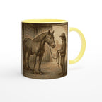 Pferd & Reiterin Tasse Vintage Stallmotiv Geschenk für Reiterinnen Equestrian Mug – Pferdeliebe Illustration – 325 ml Keramiktasse