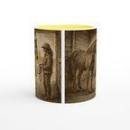 Pferd & Reiterin Tasse Vintage Stallmotiv Geschenk für Reiterinnen Equestrian Mug – Pferdeliebe Illustration – 325 ml Keramiktasse