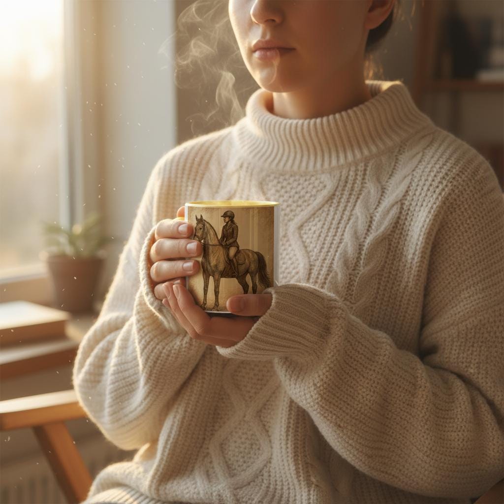 Elegante Reiterin – Klassische Pferdetasse für Reiter & Pferdeliebhaber – Vintage Equestrian Mug
