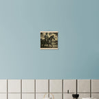 Western Pferde Wandbild – Sattelbereit vor Holzstall • Poster mit Kiefernholz-Hängern • Geschenk für Reiter & Pferdeliebhaber