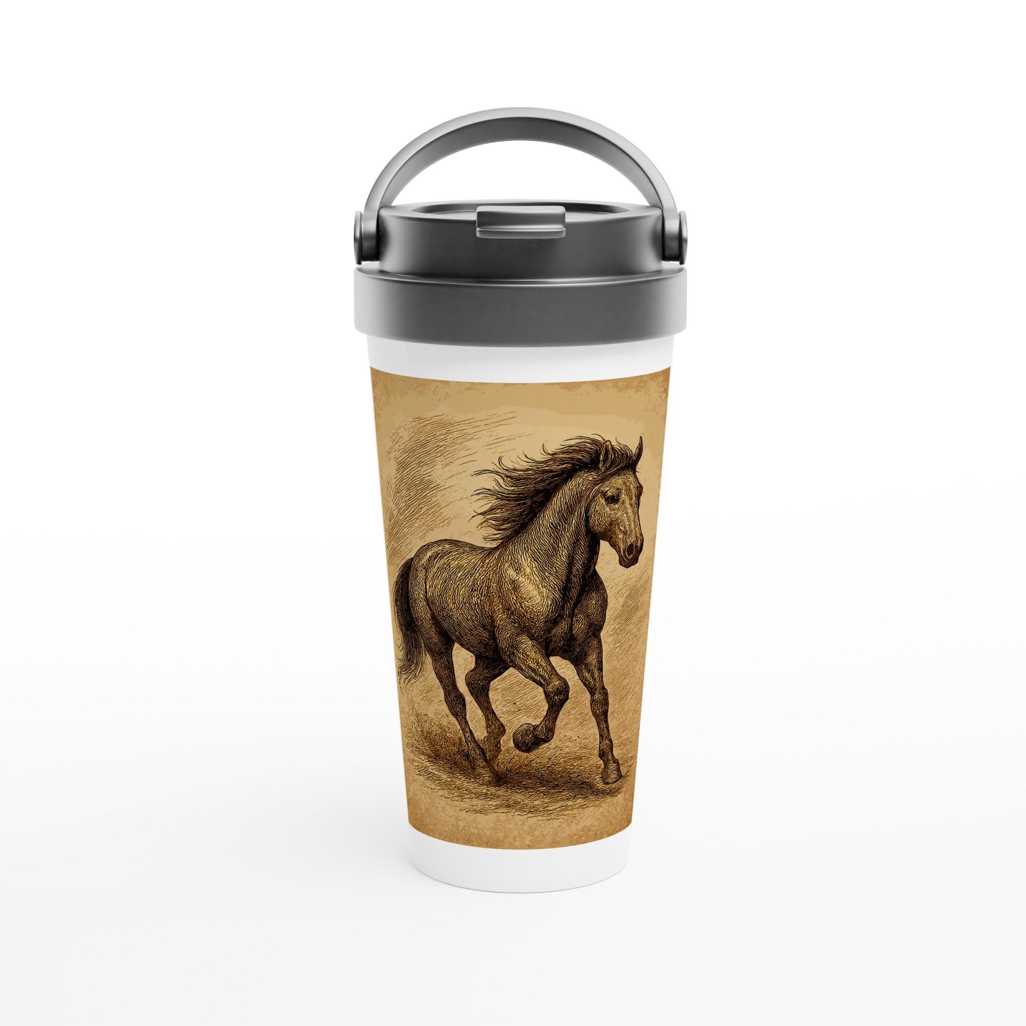 Edelstahl Thermobecher Pferd – 15 oz Travel Mug mit Deckel – Wiederverwendbarer Kaffeebecher Pferdeliebhaber Geschenk