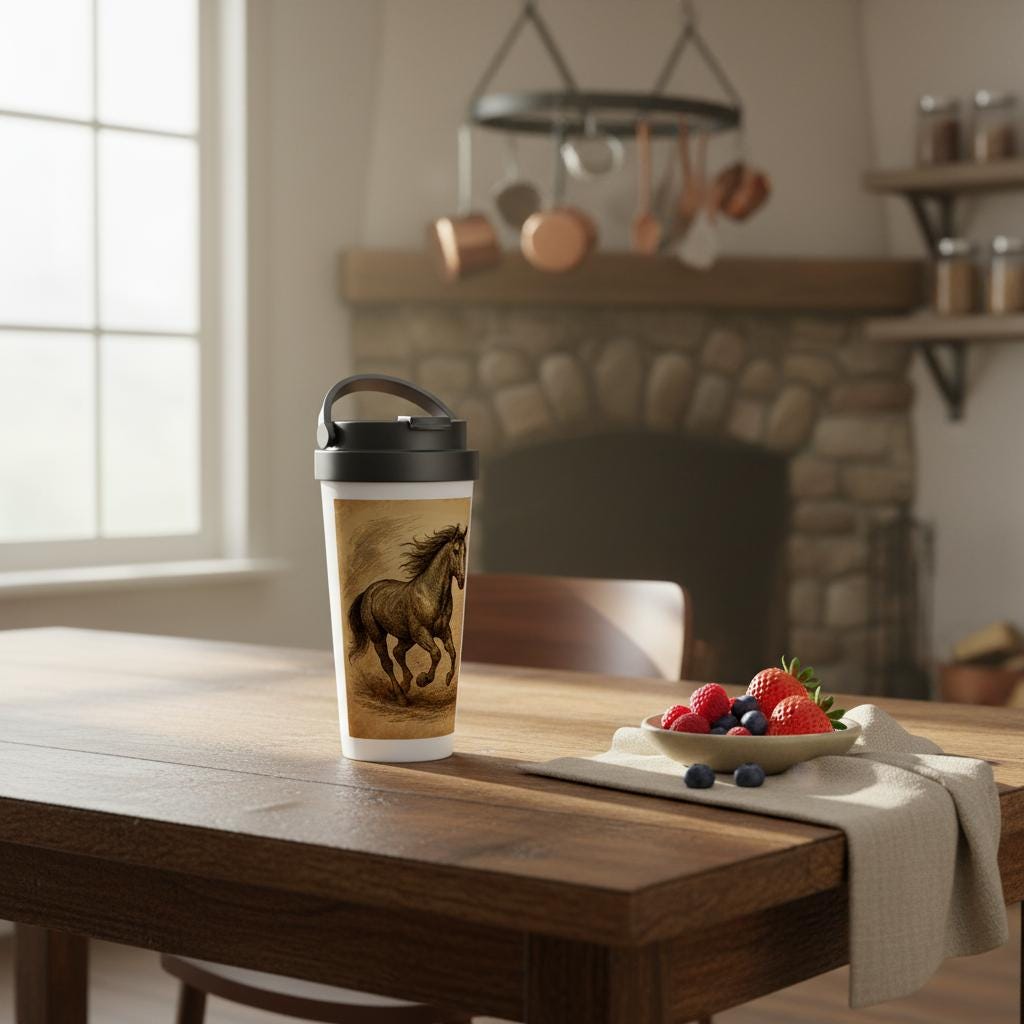 Edelstahl Thermobecher Pferd – 15 oz Travel Mug mit Deckel – Wiederverwendbarer Kaffeebecher Pferdeliebhaber Geschenk