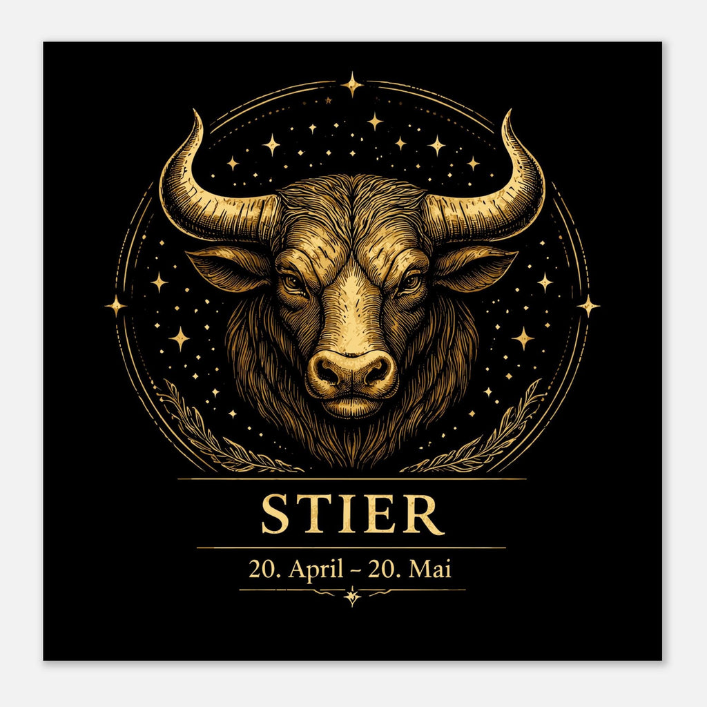 Sternzeichen Stier Wandbild – Zodiac Wall Art für Frauen – Astrologie Kunstdruck – Stier Poster Schwarz Gold – Sternzeichen Geschenk