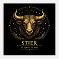 Sternzeichen Stier Wandbild – Zodiac Wall Art für Frauen – Astrologie Kunstdruck – Stier Poster Schwarz Gold – Sternzeichen Geschenk