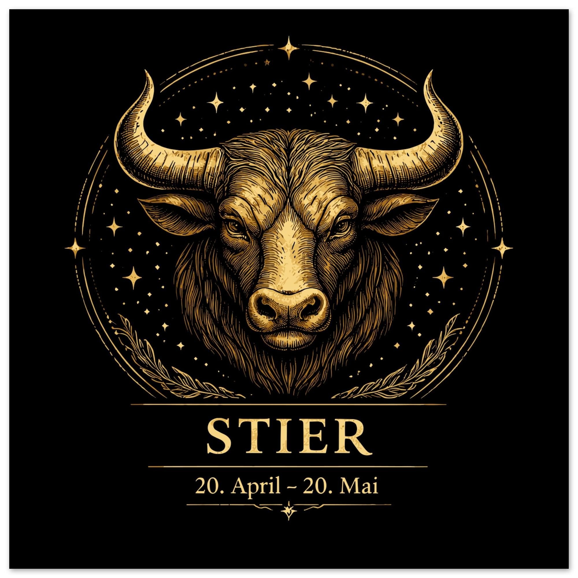 Sternzeichen Stier Wandbild – Zodiac Wall Art für Frauen – Astrologie Kunstdruck – Stier Poster Schwarz Gold – Sternzeichen Geschenk