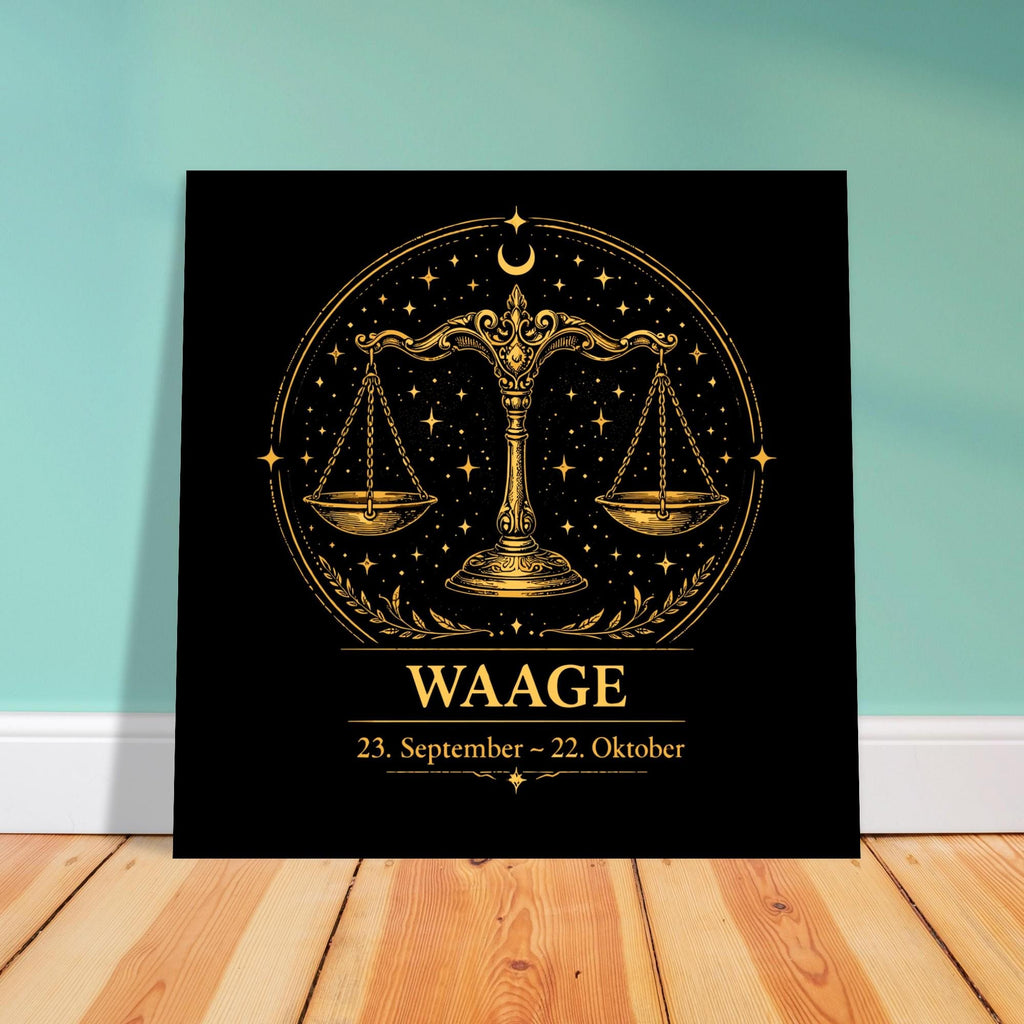 Sternzeichen Waage Wandbild Fine Art Zodiac Wall Art für Frauen – Astrologie Kunstdruck – Waage Poster Schwarz Gold – Sternzeichen Geschenk