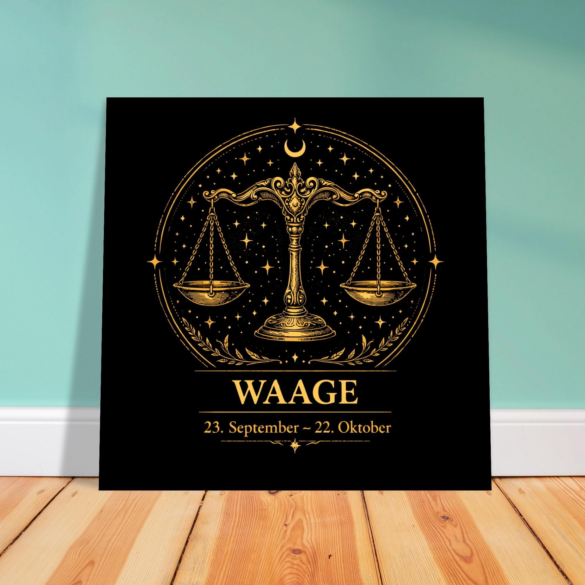 Sternzeichen Waage Wandbild Fine Art Zodiac Wall Art für Frauen – Astrologie Kunstdruck – Waage Poster Schwarz Gold – Sternzeichen Geschenk