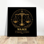 Sternzeichen Waage Wandbild Fine Art Zodiac Wall Art für Frauen – Astrologie Kunstdruck – Waage Poster Schwarz Gold – Sternzeichen Geschenk
