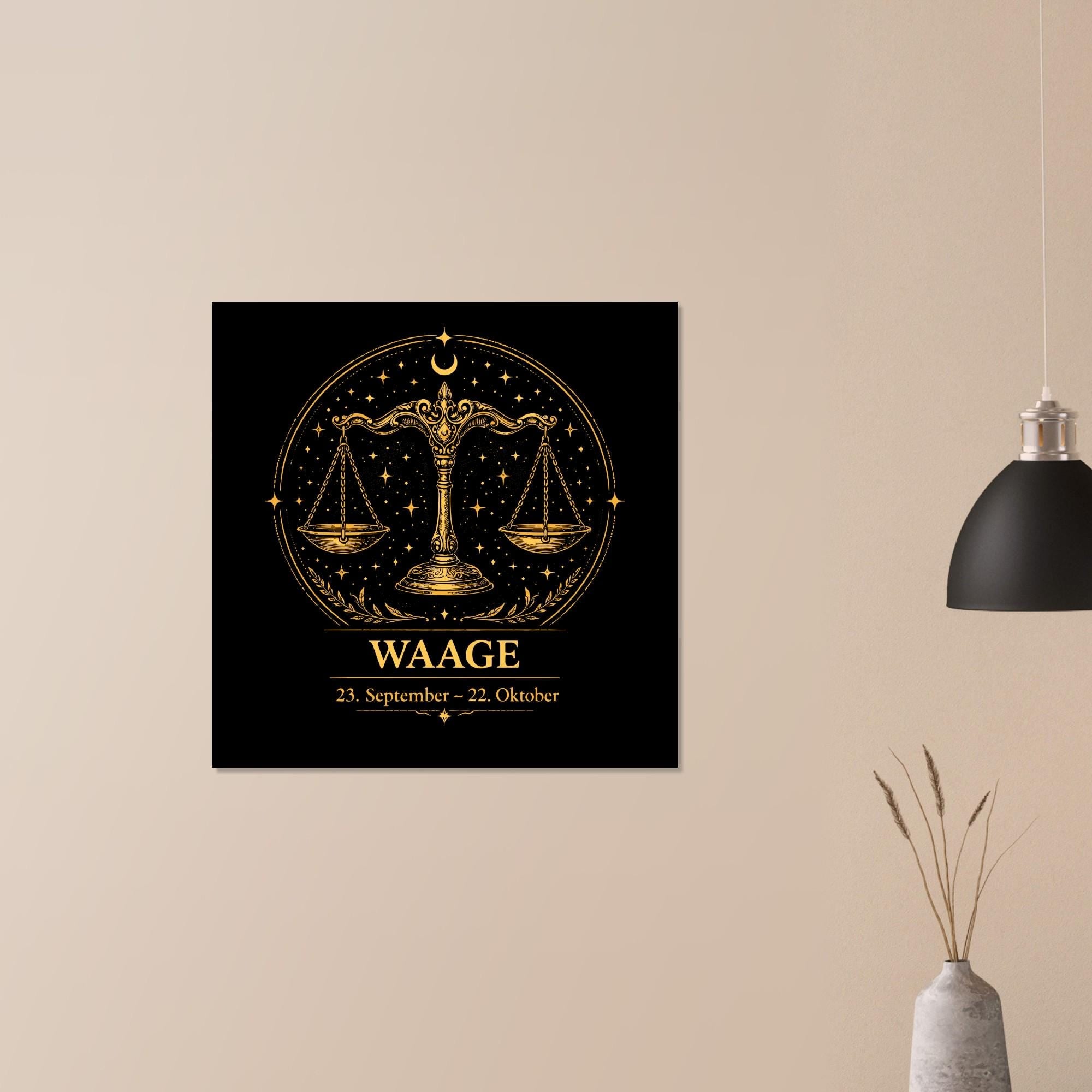 Sternzeichen Waage Wandbild Fine Art Zodiac Wall Art für Frauen – Astrologie Kunstdruck – Waage Poster Schwarz Gold – Sternzeichen Geschenk