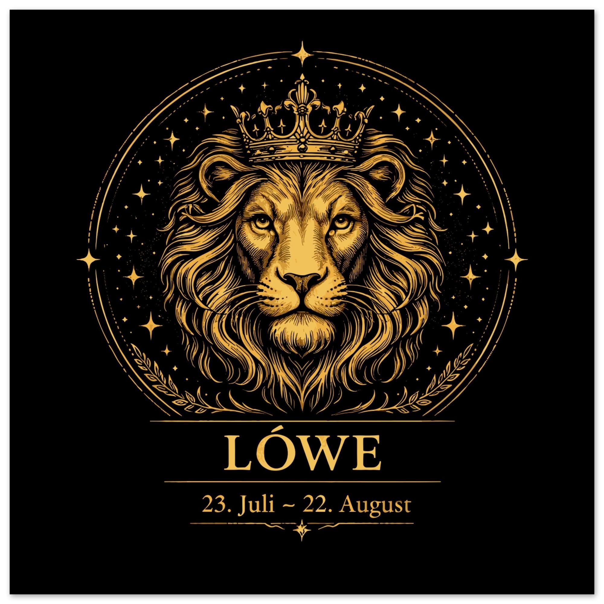 Sternzeichen Löwe Wandbild – Fine Art Zodiac Wall Art für Frauen – Astrologie Kunstdruck – Löwe Poster Schwarz Gold – Sternzeichen Geschenk