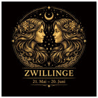Sternzeichen Zwillinge Wandbild – Fine Art Zodiac Wall Art – Astrologie Kunstdruck – Zwillinge Poster Schwarz Gold – Sternzeichen Geschenk