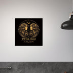 Sternzeichen Zwillinge Wandbild – Fine Art Zodiac Wall Art – Astrologie Kunstdruck – Zwillinge Poster Schwarz Gold – Sternzeichen Geschenk