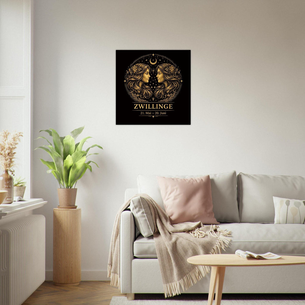 Sternzeichen Zwillinge Wandbild – Fine Art Zodiac Wall Art – Astrologie Kunstdruck – Zwillinge Poster Schwarz Gold – Sternzeichen Geschenk