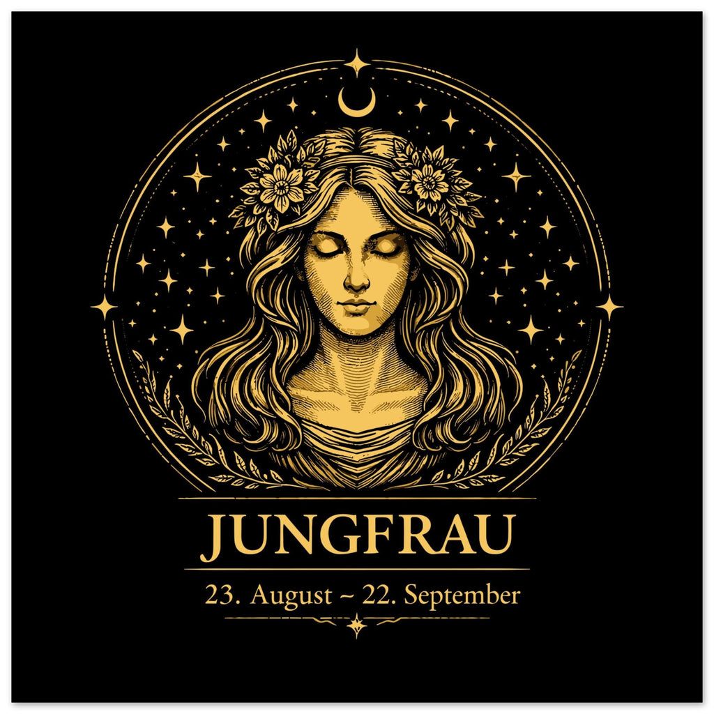 Sternzeichen Jungfrau Wandbild – Fine Art Zodiac Wall ArtAstrologie Kunstdruck – Jungfrau Poster Schwarz Gold – Sternzeichen Geschenk