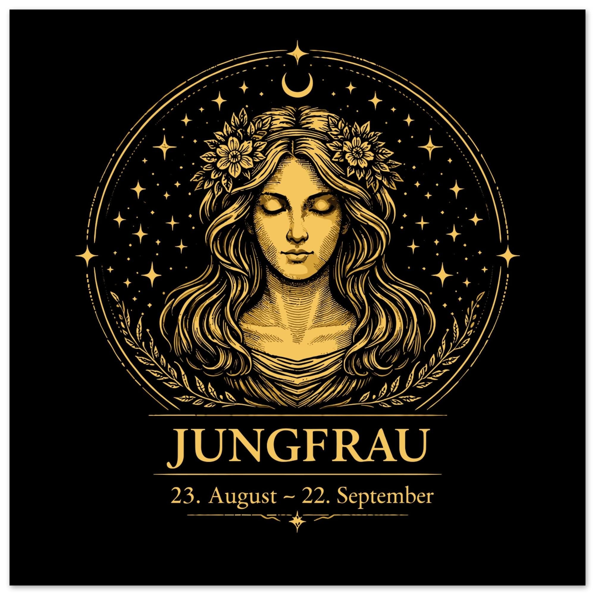 Sternzeichen Jungfrau Wandbild – Fine Art Zodiac Wall ArtAstrologie Kunstdruck – Jungfrau Poster Schwarz Gold – Sternzeichen Geschenk