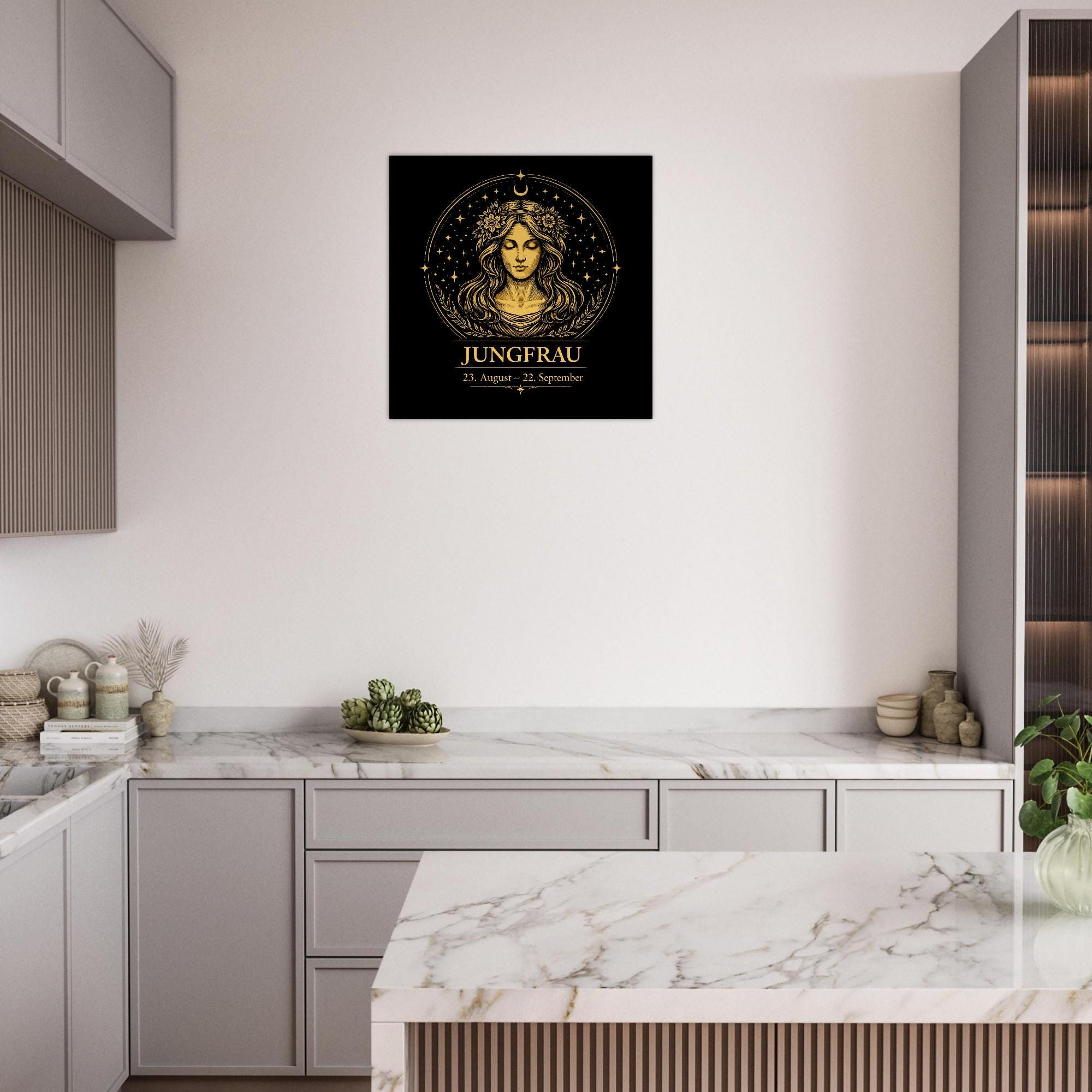 Sternzeichen Jungfrau Wandbild – Fine Art Zodiac Wall ArtAstrologie Kunstdruck – Jungfrau Poster Schwarz Gold – Sternzeichen Geschenk
