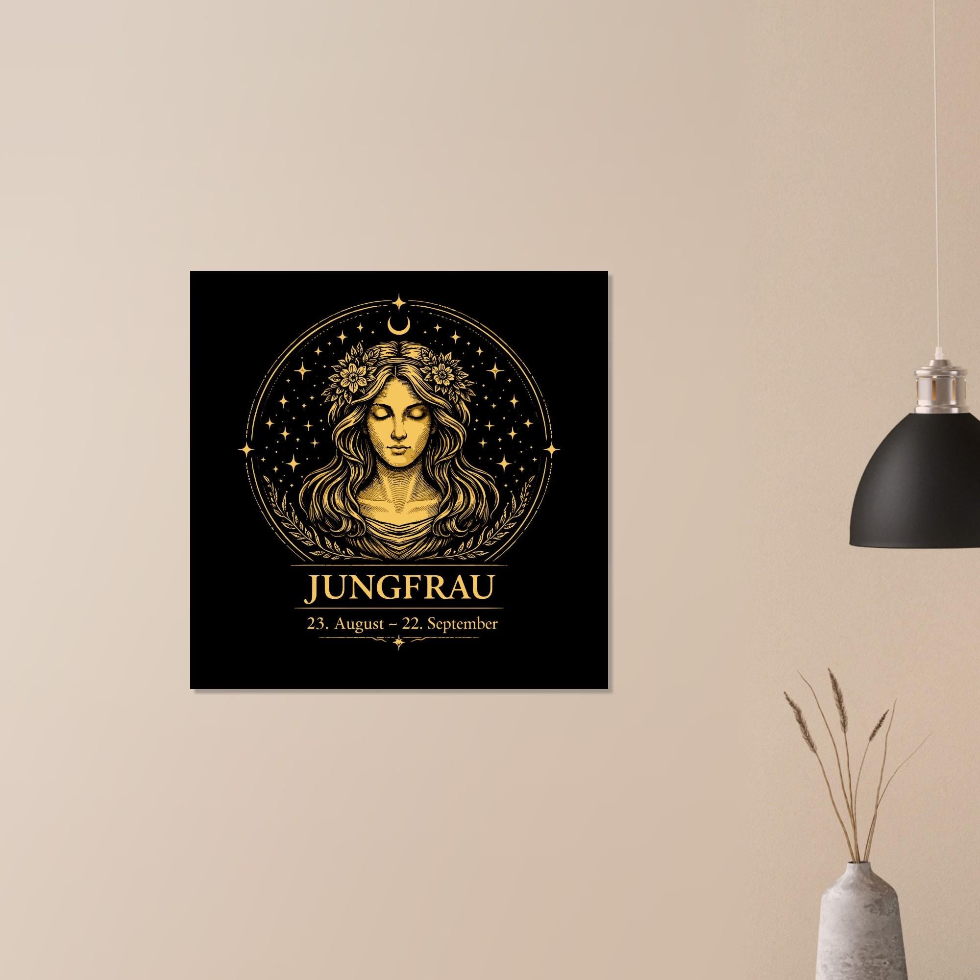 Sternzeichen Jungfrau Wandbild – Fine Art Zodiac Wall ArtAstrologie Kunstdruck – Jungfrau Poster Schwarz Gold – Sternzeichen Geschenk