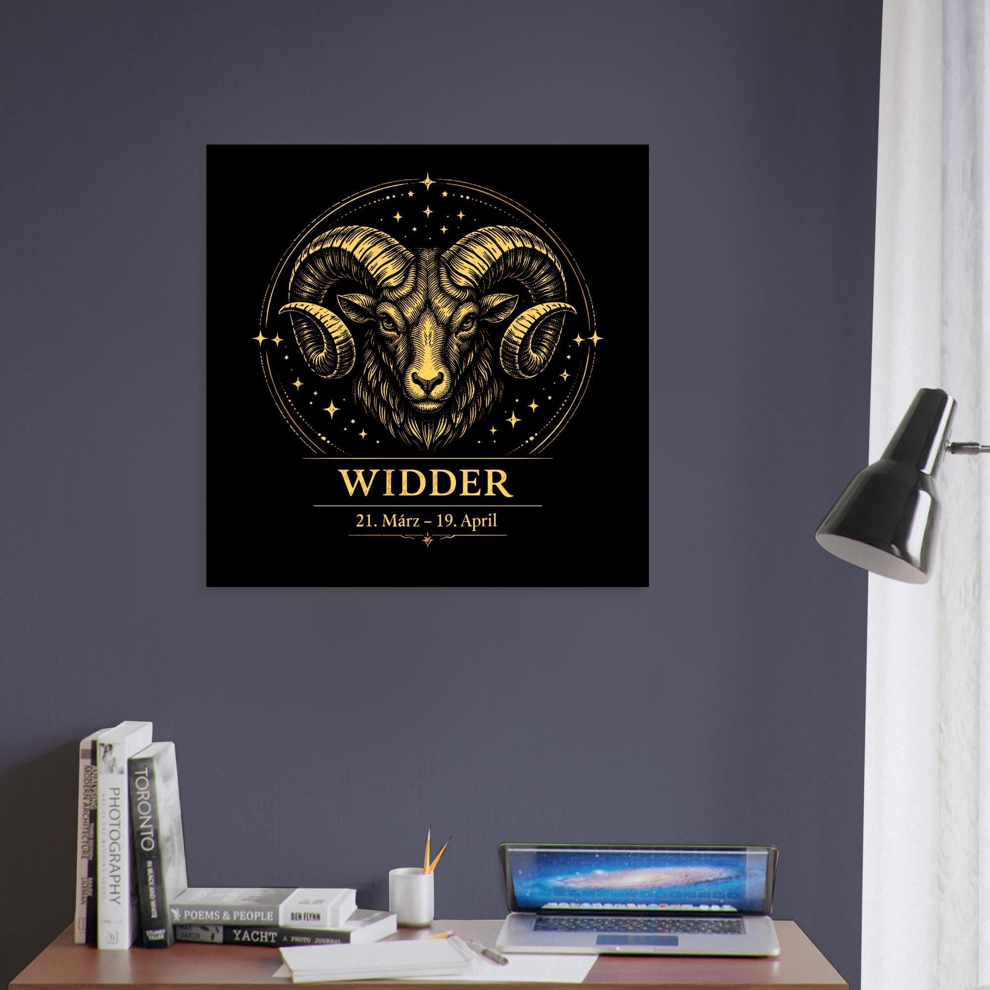Sternzeichen Widder Wandbild – Fine Art Zodiac Wall Art – Astrologie Kunstdruck – Widder Poster Schwarz Gold – Sternzeichen Geschenk