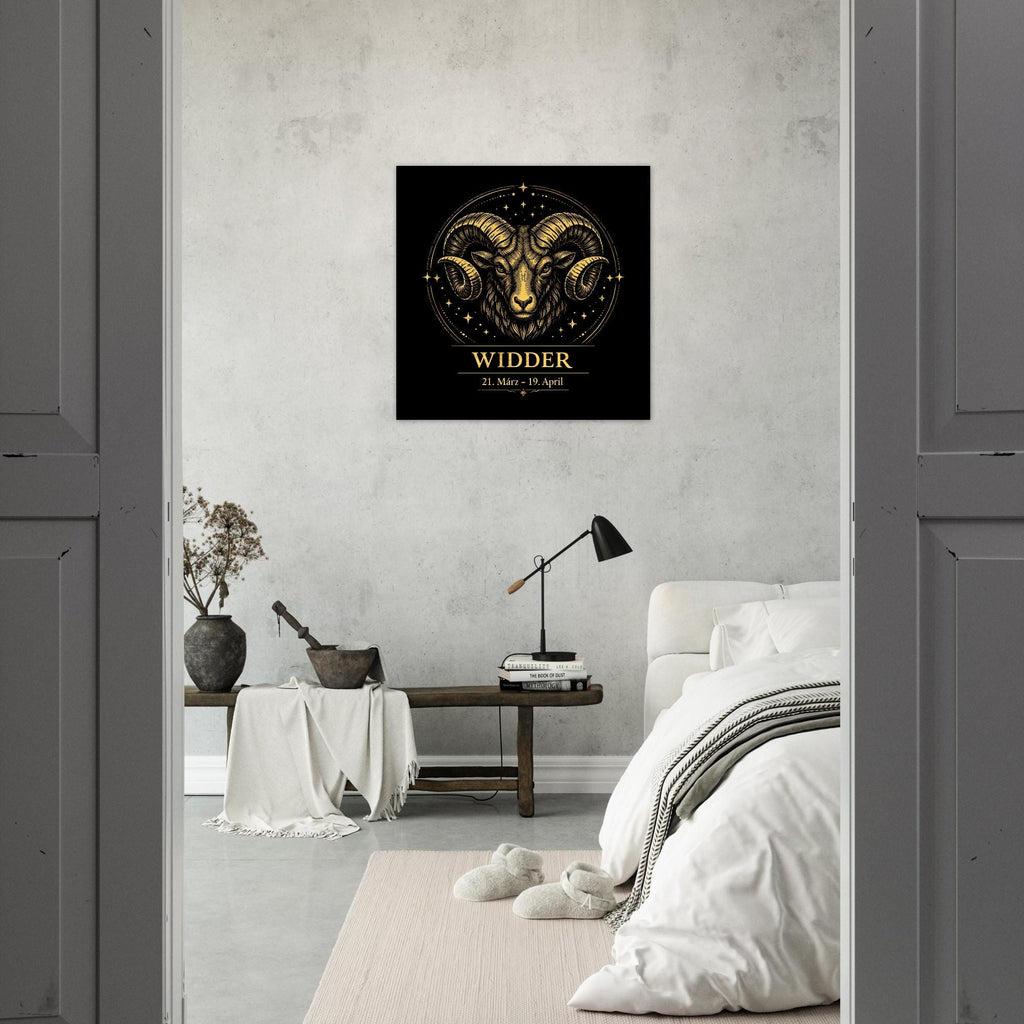 Sternzeichen Widder Wandbild – Fine Art Zodiac Wall Art – Astrologie Kunstdruck – Widder Poster Schwarz Gold – Sternzeichen Geschenk