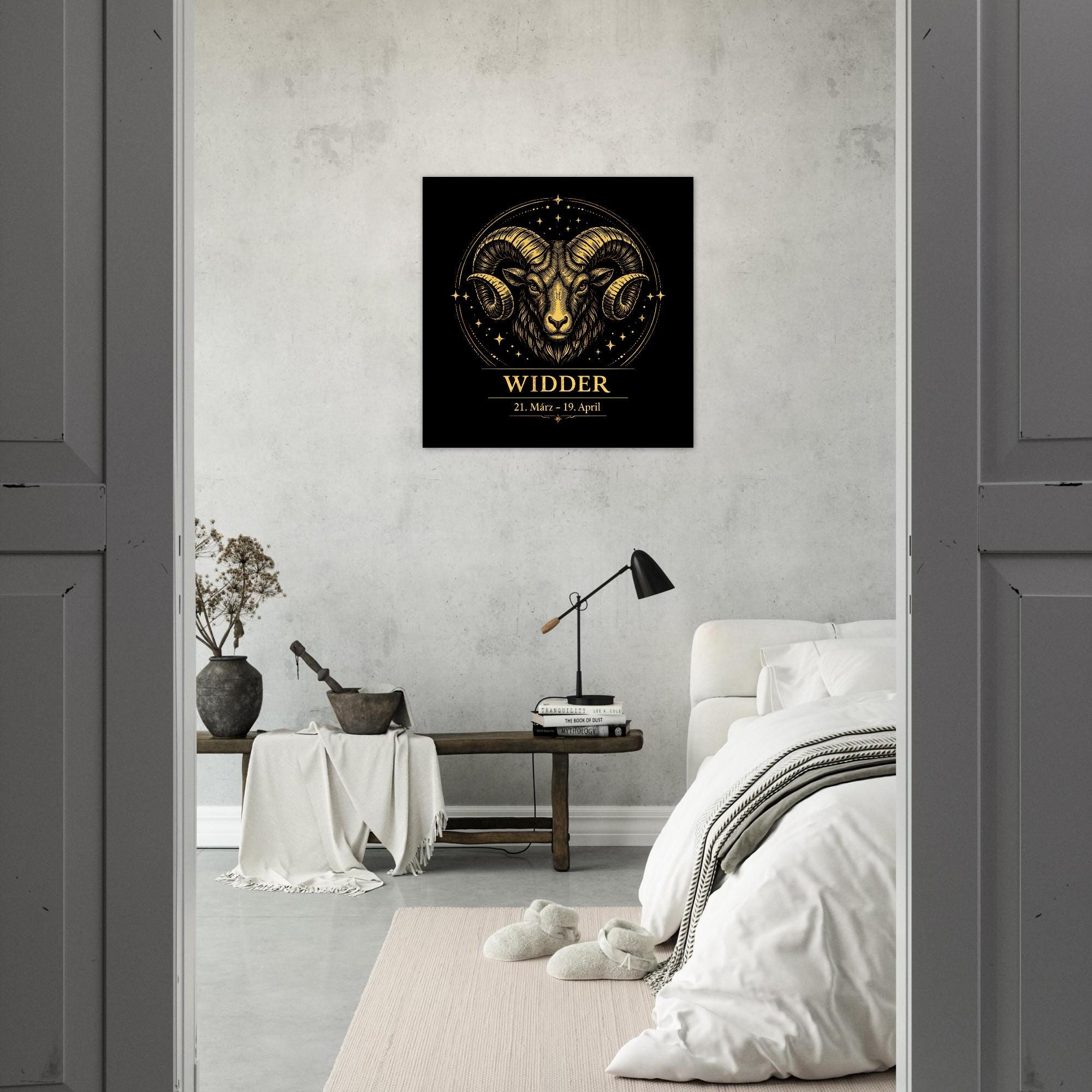Sternzeichen Widder Wandbild – Fine Art Zodiac Wall Art – Astrologie Kunstdruck – Widder Poster Schwarz Gold – Sternzeichen Geschenk