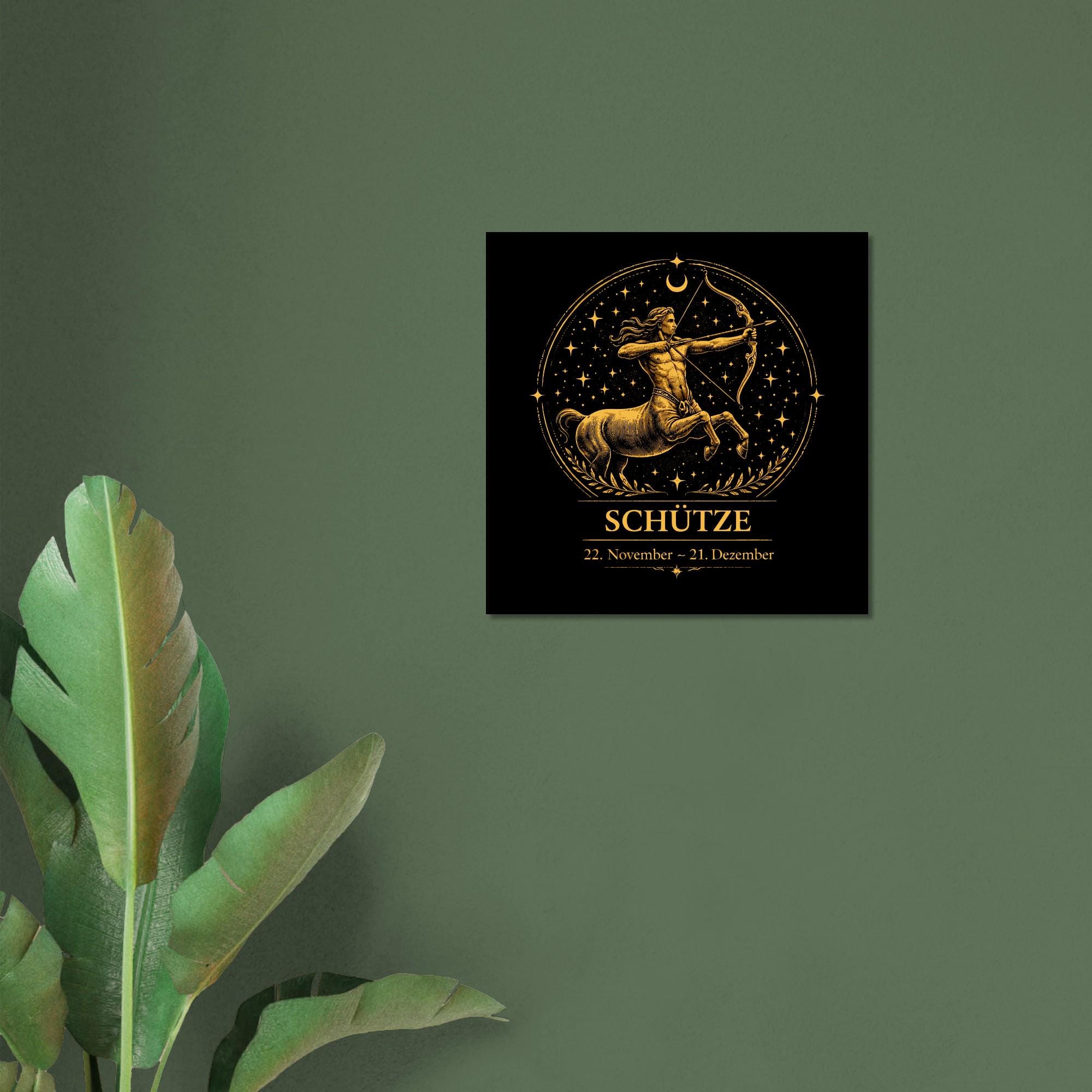 Sternzeichen Schütze Wandbild – Fine Art Zodiac Wall Art – Astrologie Kunstdruck – Schütze Poster Schwarz Gold – Sternzeichen Geschenk
