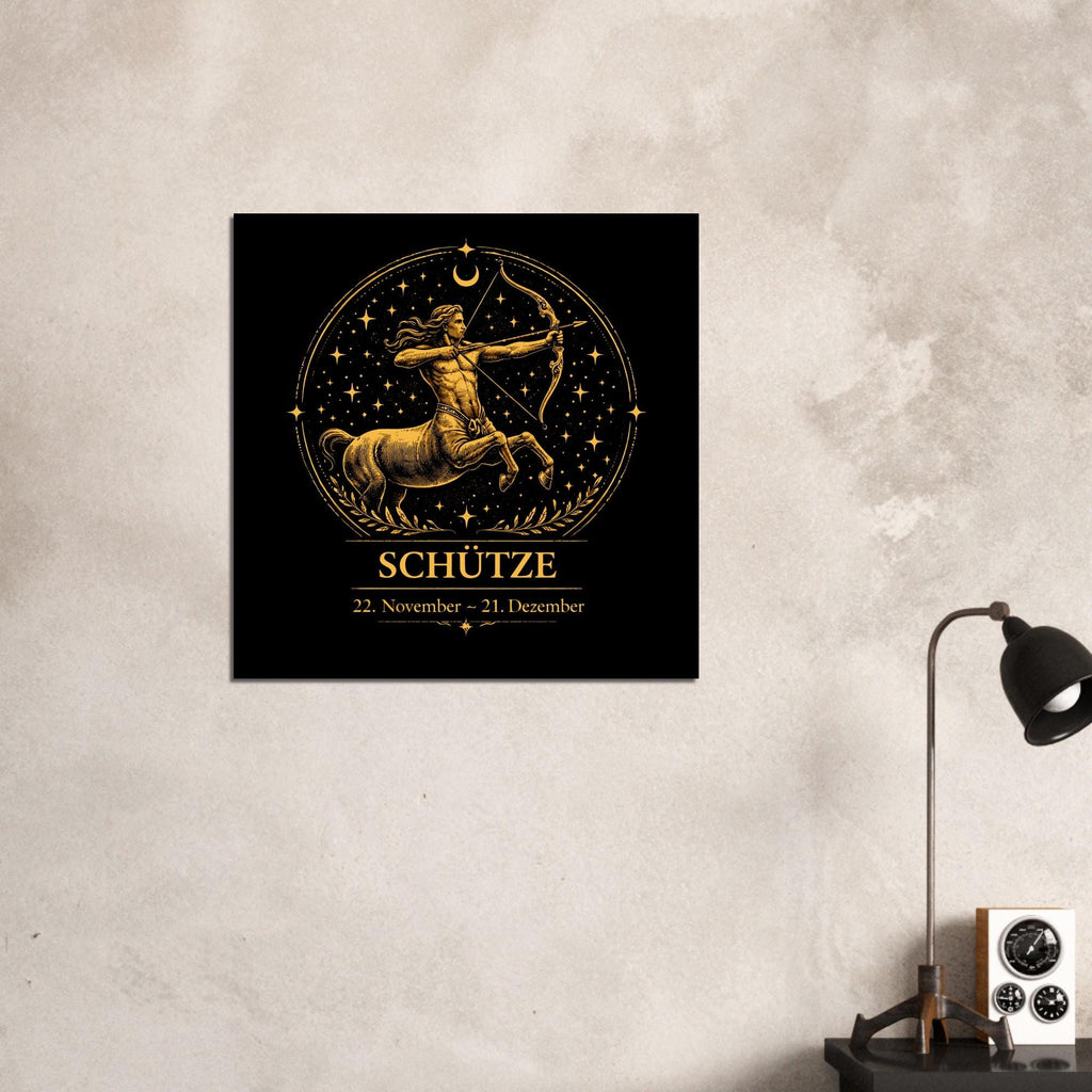 Sternzeichen Schütze Wandbild – Fine Art Zodiac Wall Art – Astrologie Kunstdruck – Schütze Poster Schwarz Gold – Sternzeichen Geschenk