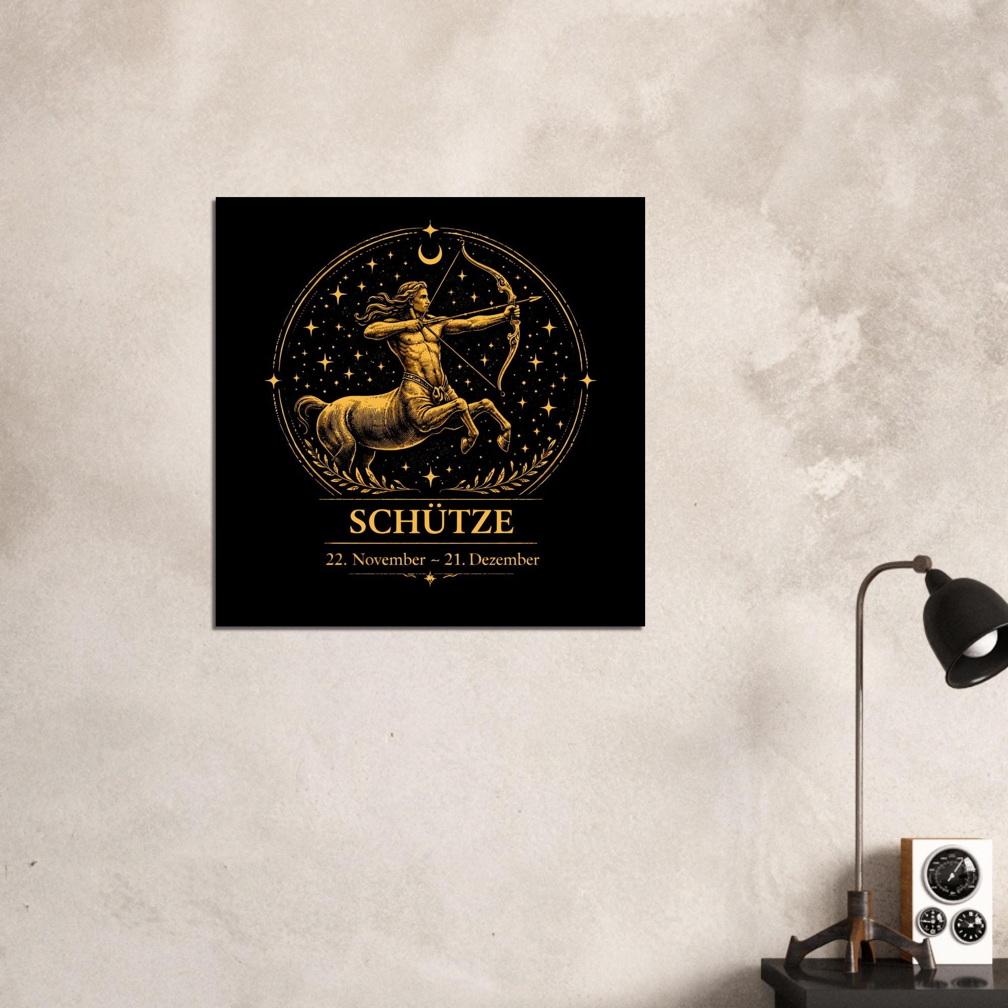 Sternzeichen Schütze Wandbild – Fine Art Zodiac Wall Art – Astrologie Kunstdruck – Schütze Poster Schwarz Gold – Sternzeichen Geschenk