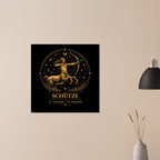 Sternzeichen Schütze Wandbild – Fine Art Zodiac Wall Art – Astrologie Kunstdruck – Schütze Poster Schwarz Gold – Sternzeichen Geschenk