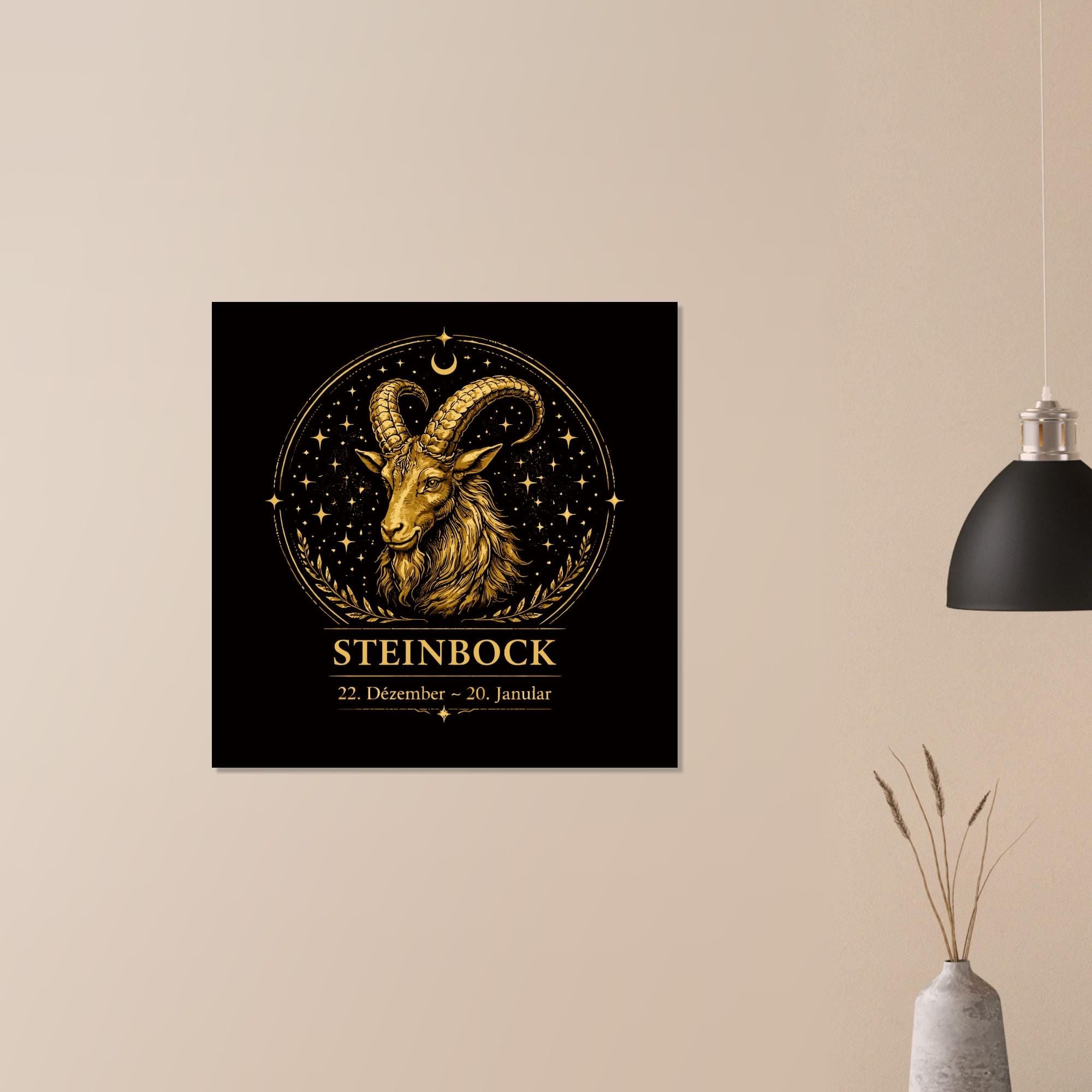 Sternzeichen Steinbock Wandbild – Fine Art Zodiac Wall Art – Astrologie Kunstdruck – Steinbock Poster Schwarz Gold – Sternzeichen Geschenk