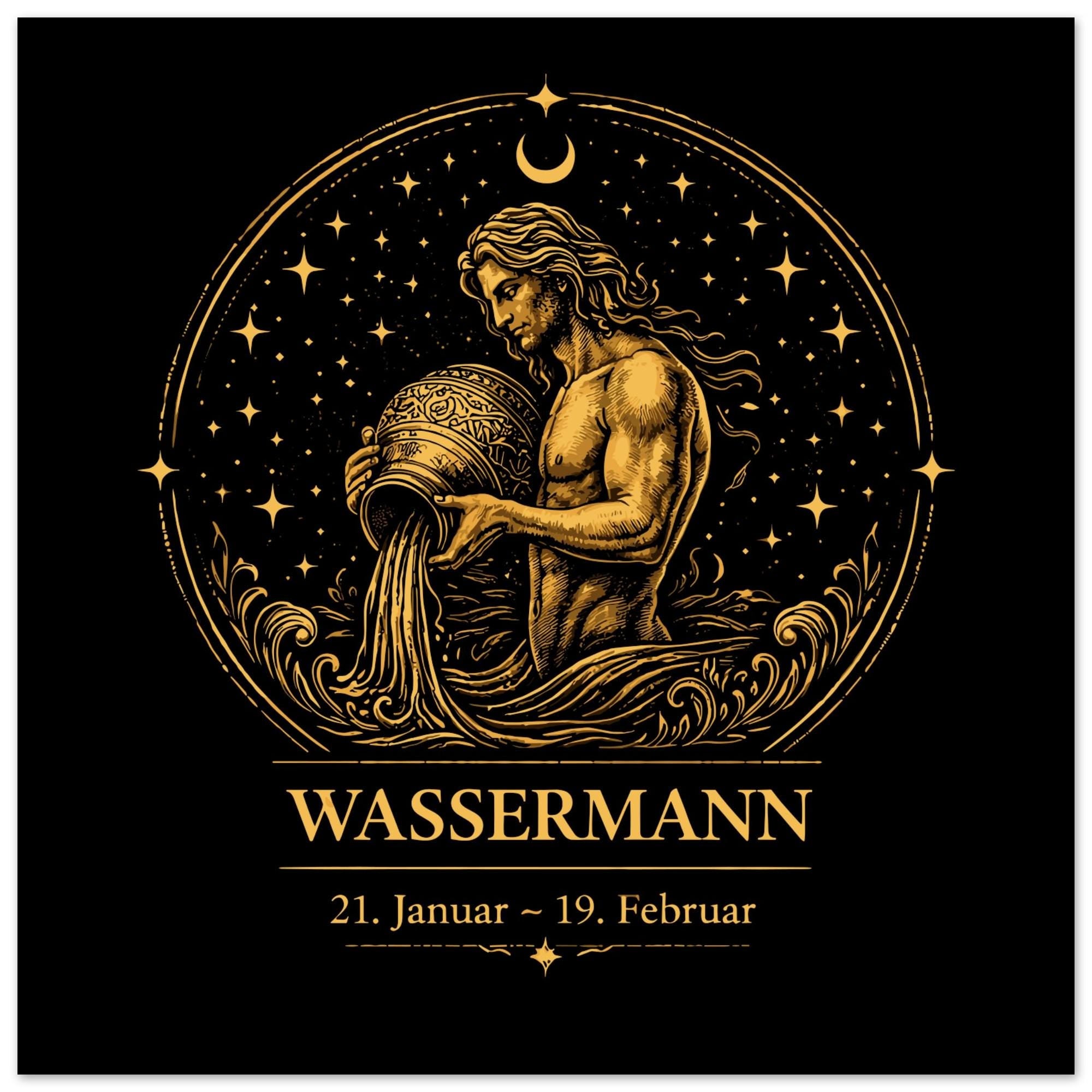 Sternzeichen Wassermann Wandbild – Fine Art Zodiac Wall Art – Astrologie Kunstdruck – Wassermann Poster Schwarz Gold – Sternzeichen Geschenk
