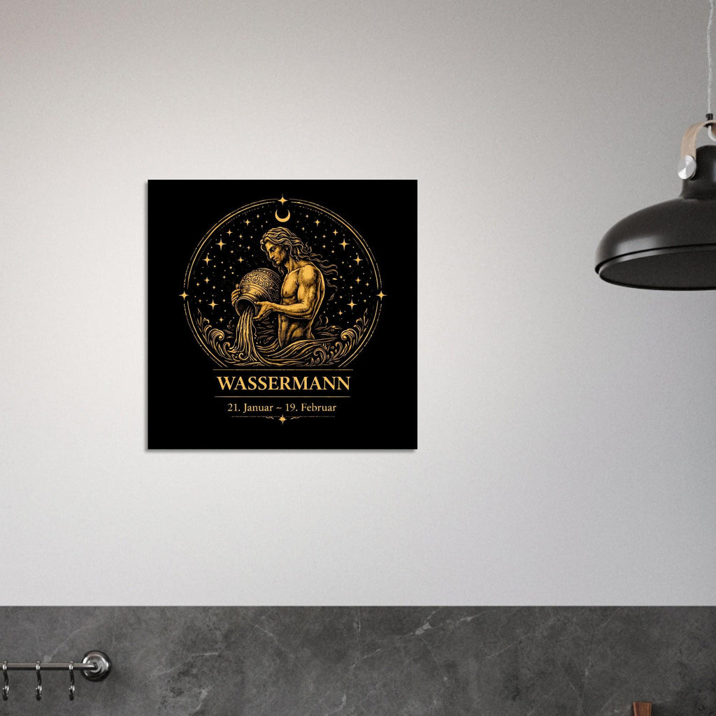 Sternzeichen Wassermann Wandbild – Fine Art Zodiac Wall Art – Astrologie Kunstdruck – Wassermann Poster Schwarz Gold – Sternzeichen Geschenk