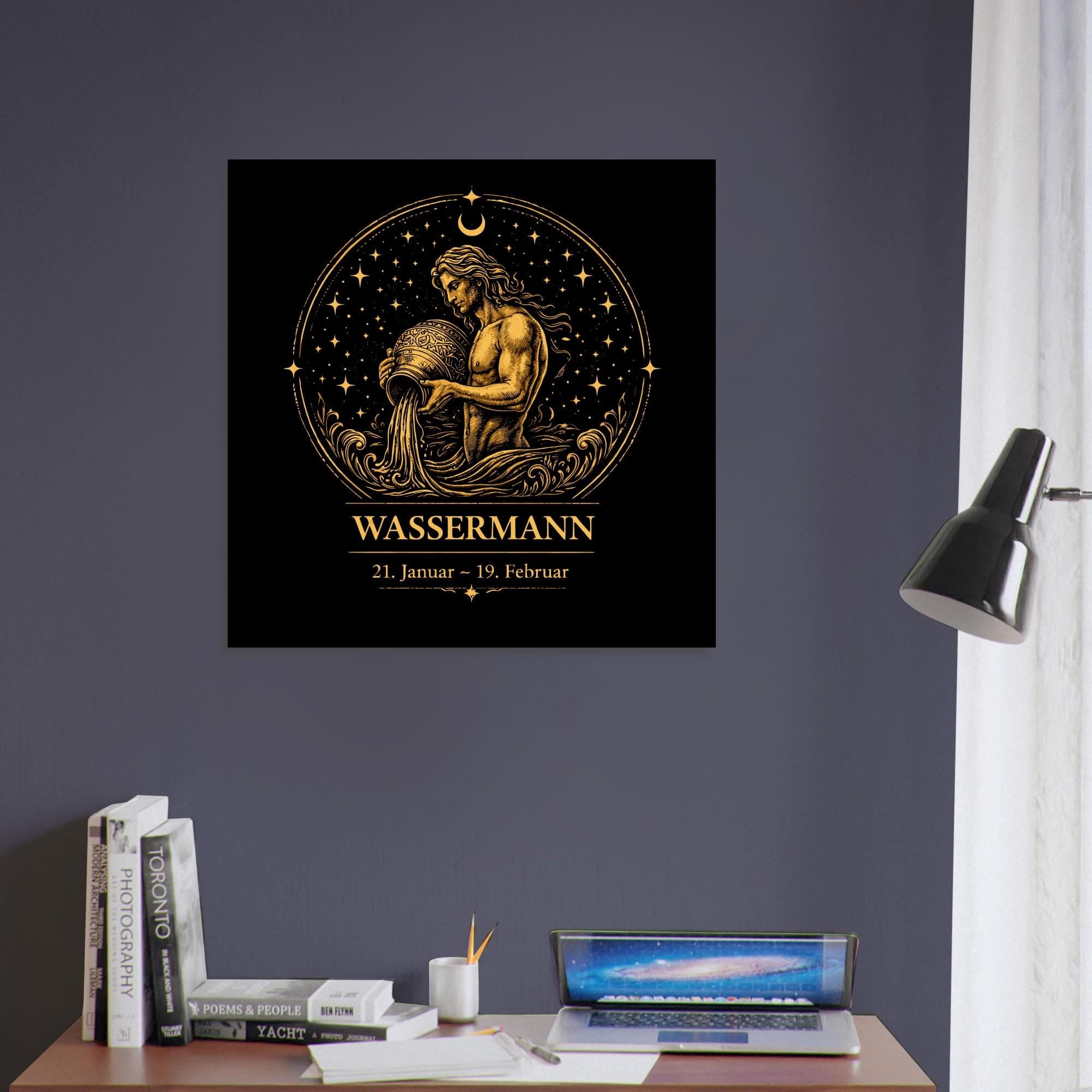 Sternzeichen Wassermann Wandbild – Fine Art Zodiac Wall Art – Astrologie Kunstdruck – Wassermann Poster Schwarz Gold – Sternzeichen Geschenk