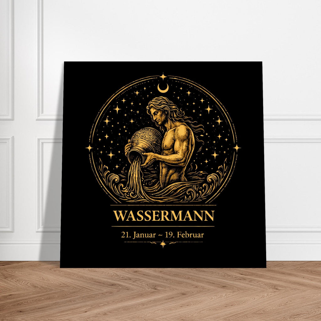 Sternzeichen Wassermann Wandbild – Fine Art Zodiac Wall Art – Astrologie Kunstdruck – Wassermann Poster Schwarz Gold – Sternzeichen Geschenk