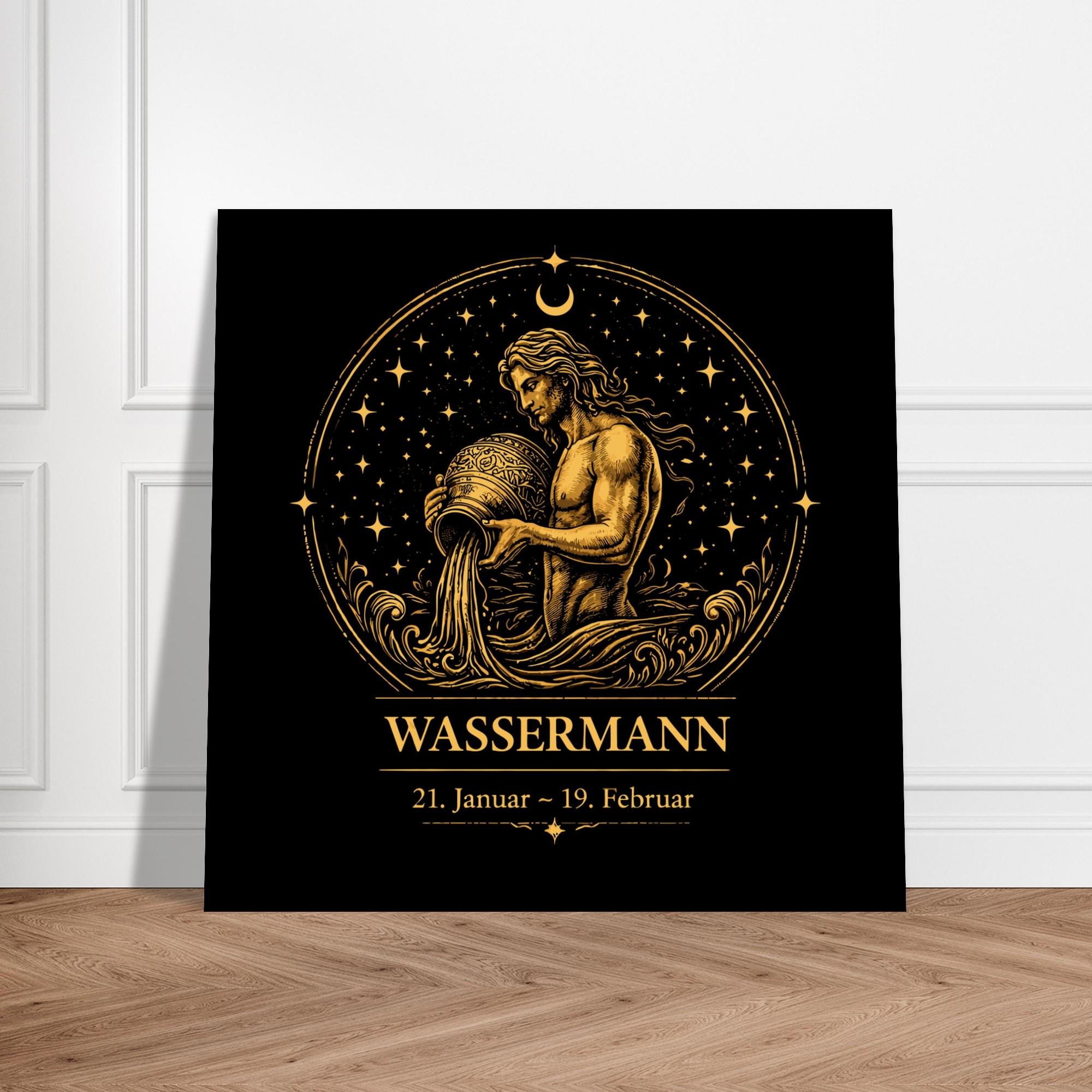Sternzeichen Wassermann Wandbild – Fine Art Zodiac Wall Art – Astrologie Kunstdruck – Wassermann Poster Schwarz Gold – Sternzeichen Geschenk