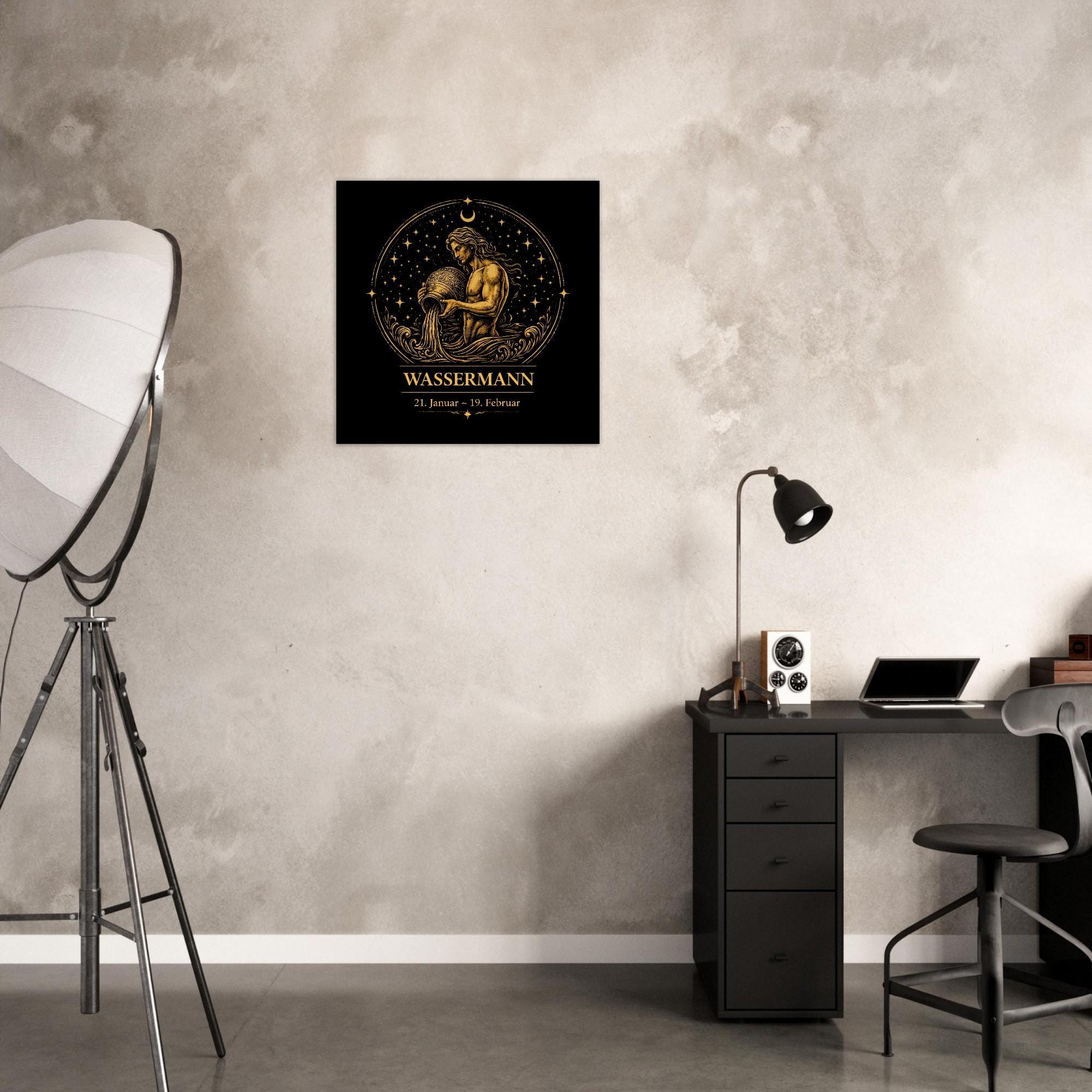 Sternzeichen Wassermann Wandbild – Fine Art Zodiac Wall Art – Astrologie Kunstdruck – Wassermann Poster Schwarz Gold – Sternzeichen Geschenk