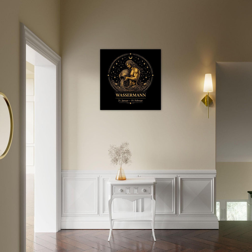Sternzeichen Wassermann Wandbild – Fine Art Zodiac Wall Art – Astrologie Kunstdruck – Wassermann Poster Schwarz Gold – Sternzeichen Geschenk