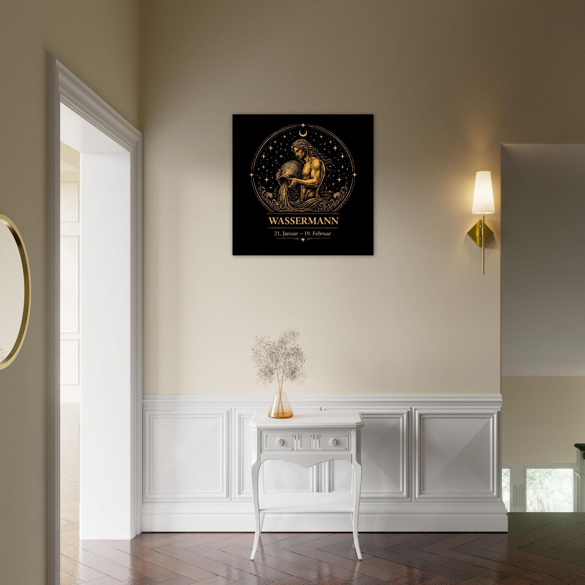 Sternzeichen Wassermann Wandbild – Fine Art Zodiac Wall Art – Astrologie Kunstdruck – Wassermann Poster Schwarz Gold – Sternzeichen Geschenk