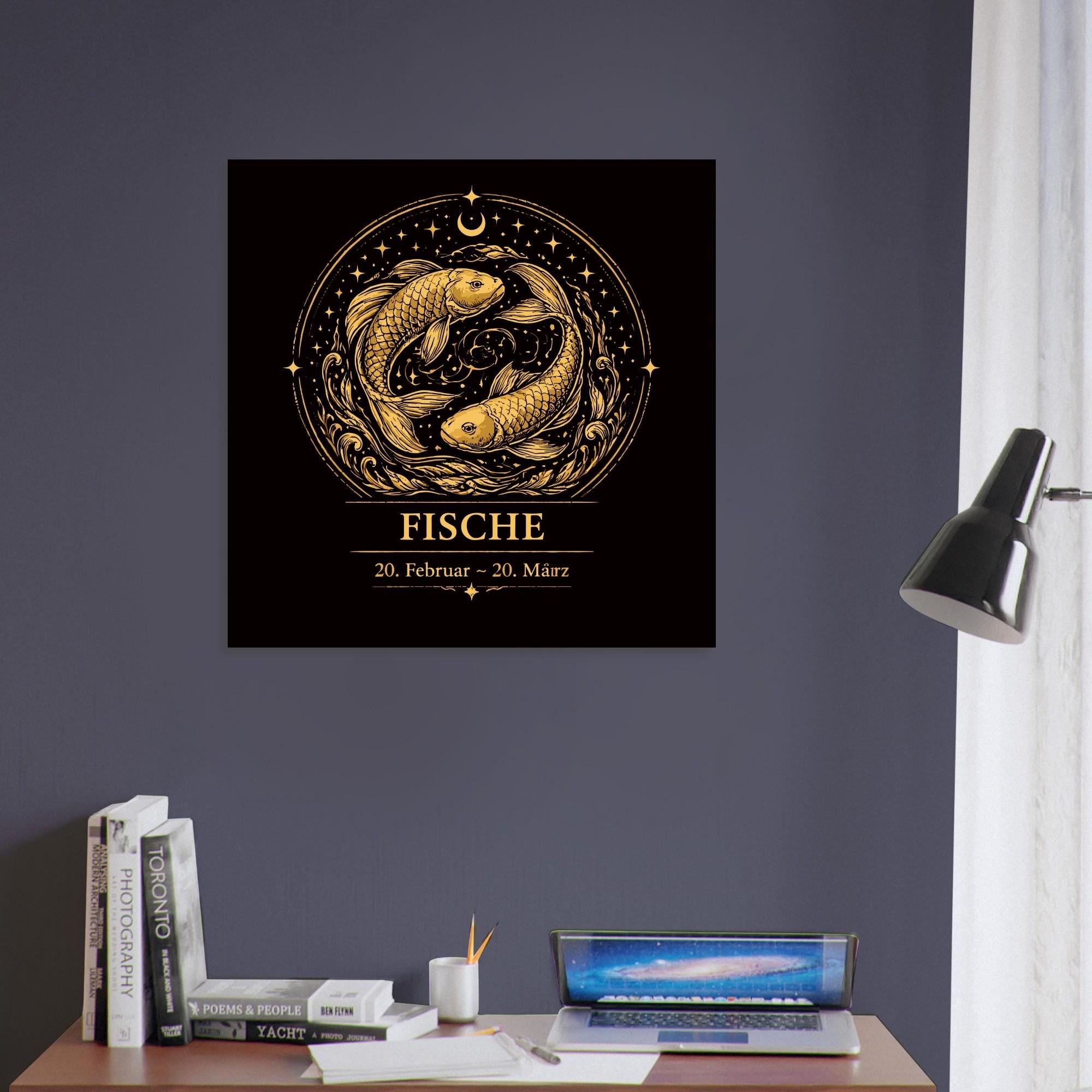 Sternzeichen Fische Wandbild – Fine Art Zodiac Wall Art – Astrologie Kunstdruck – Fische Poster Schwarz Gold – Sternzeichen Geschenk
