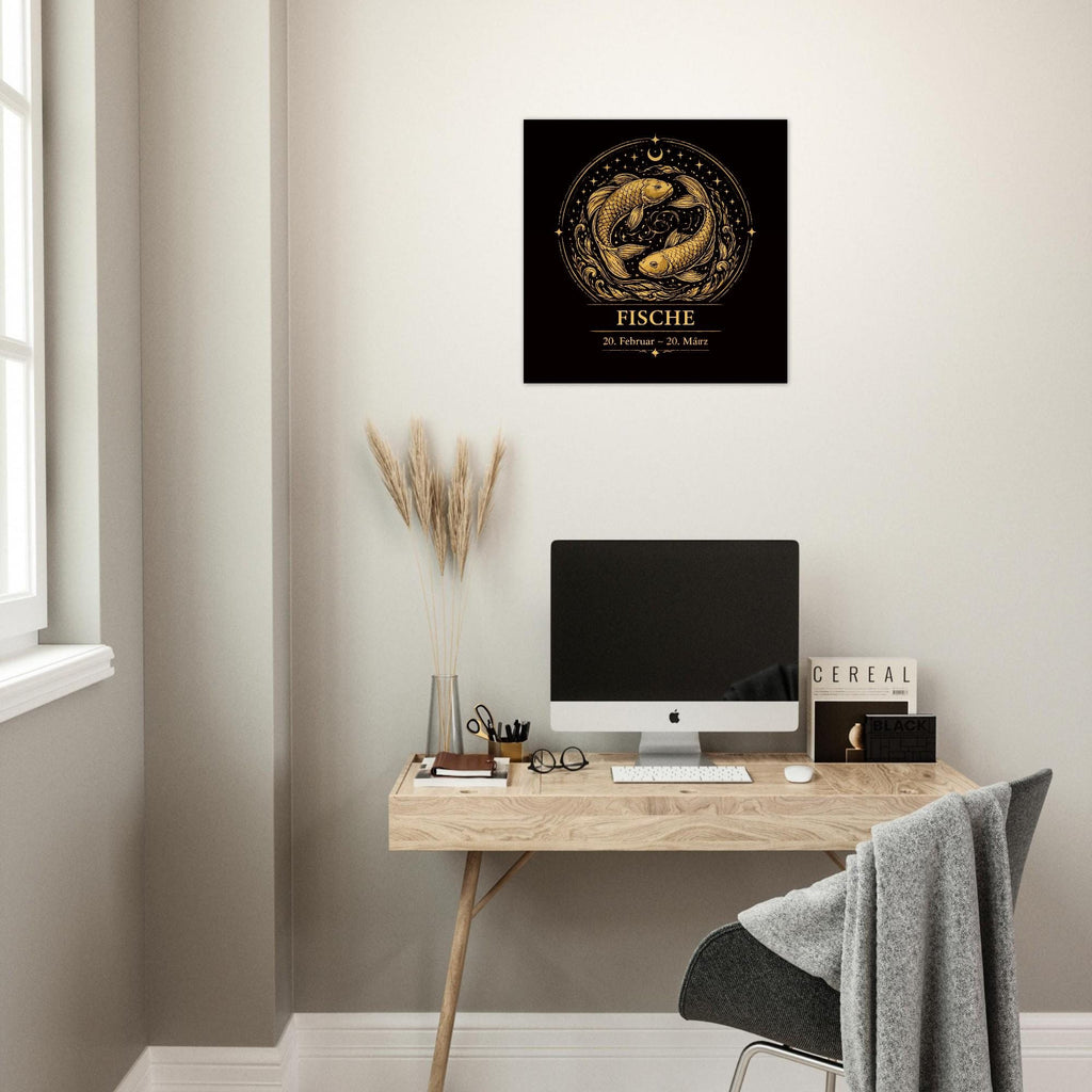 Sternzeichen Fische Wandbild – Fine Art Zodiac Wall Art – Astrologie Kunstdruck – Fische Poster Schwarz Gold – Sternzeichen Geschenk