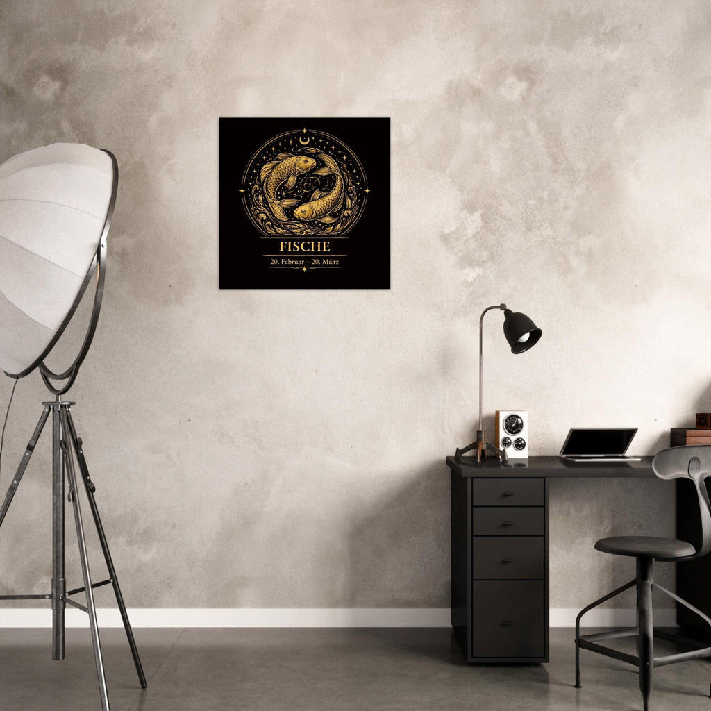Sternzeichen Fische Wandbild – Fine Art Zodiac Wall Art – Astrologie Kunstdruck – Fische Poster Schwarz Gold – Sternzeichen Geschenk