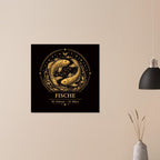 Sternzeichen Fische Wandbild – Fine Art Zodiac Wall Art – Astrologie Kunstdruck – Fische Poster Schwarz Gold – Sternzeichen Geschenk